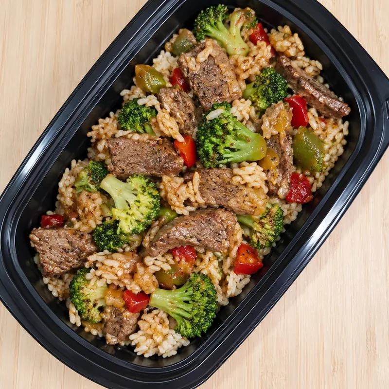 Beef & Broccoli Bowl, cooked and plated