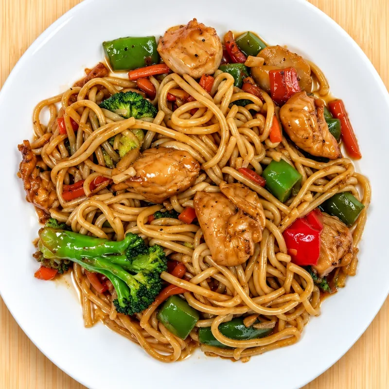 Lazy Lo Mein, cooked and plated