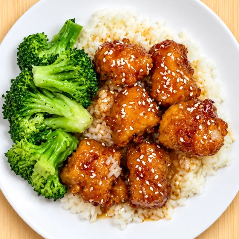 Lazy Orange Chicken, cooked and plated