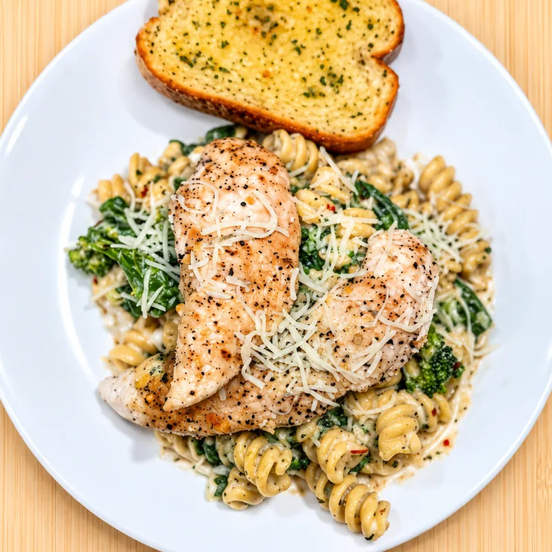 Lemon Chicken Pasta Bowl, cooked and plated